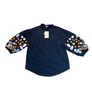 NWT Joh Apparel Women's Blouse Embroidered Jeweled 3/4 Sleeve Top Sz L Rtl $119